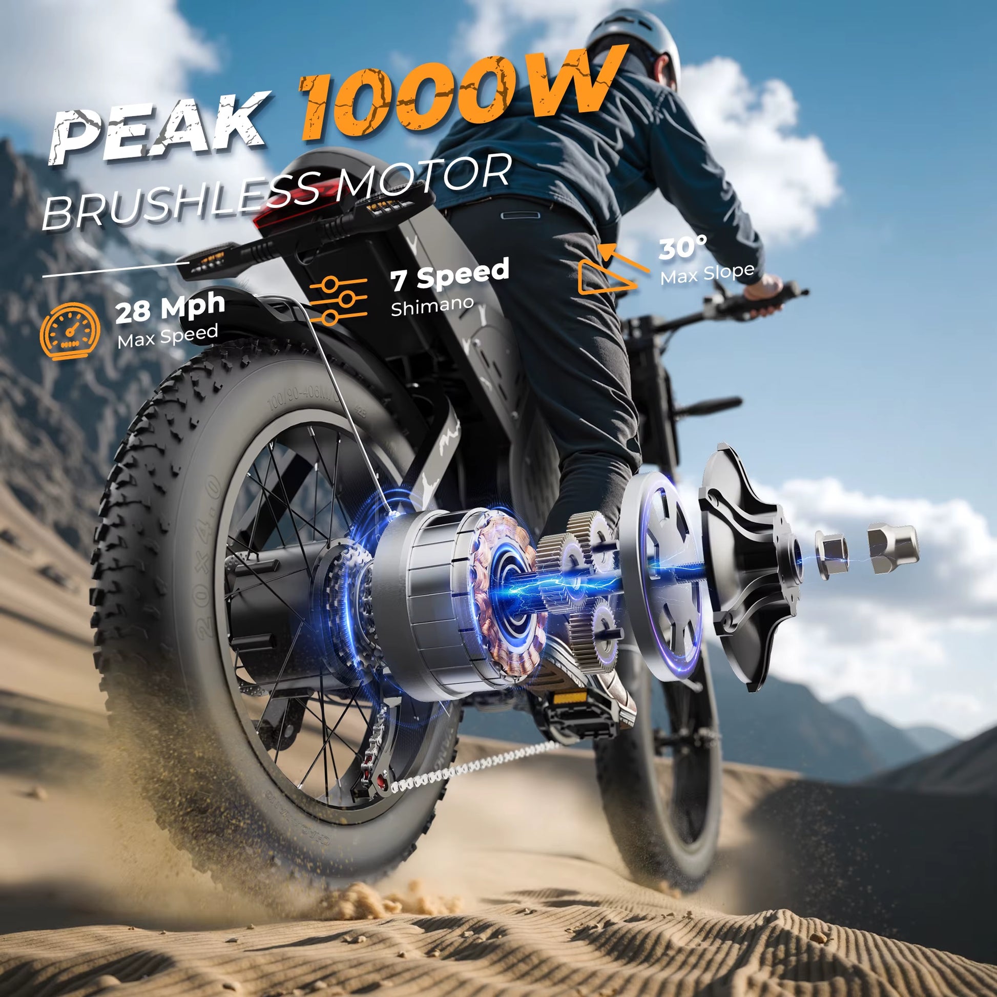 VARUN Shipped from the US Warehouse 1000W Electric Mountain Bike Power Bike with 20''*4.0 Fat Tire 45Km/H Ebike