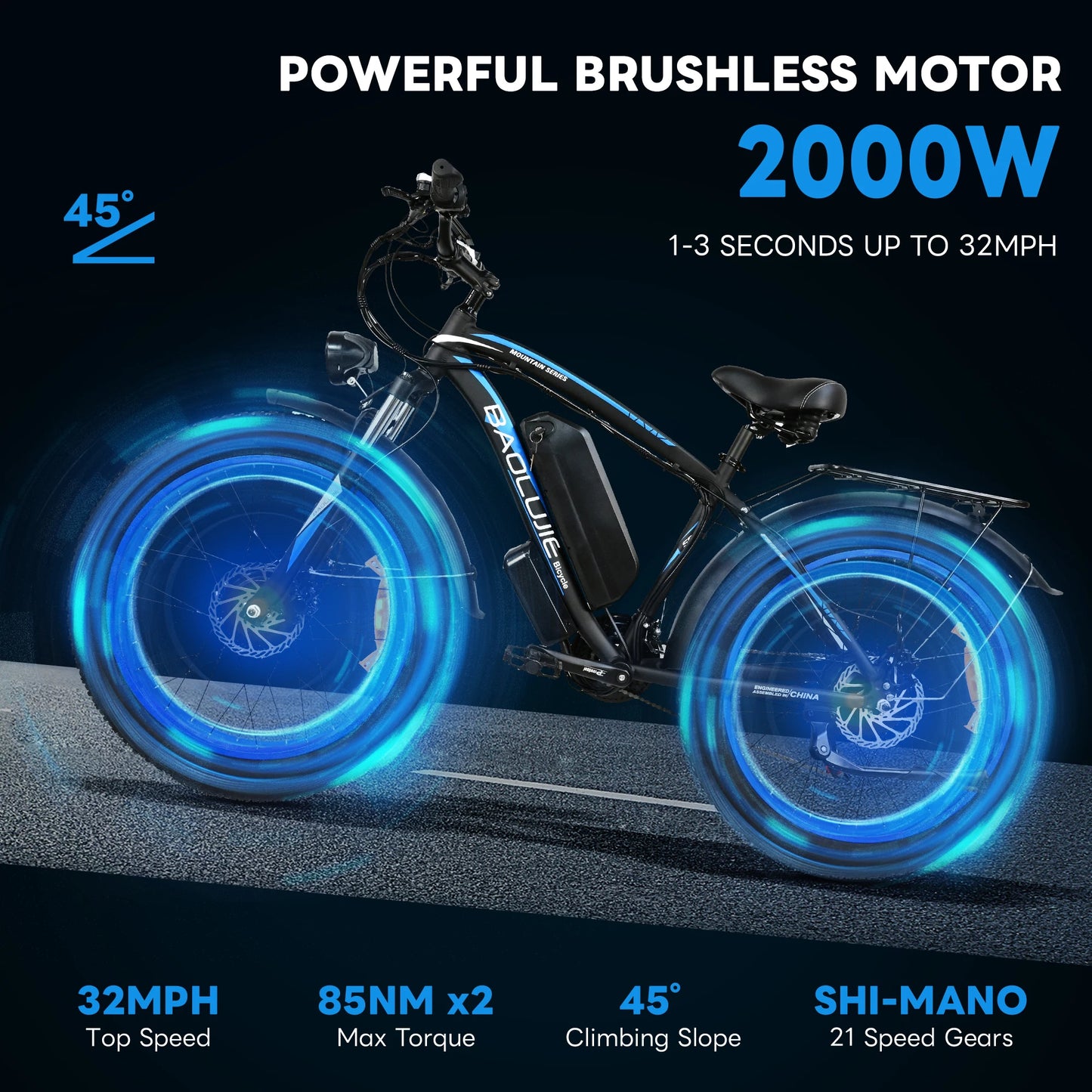 Baolujie 26" 2000W Electric Mountain Bike