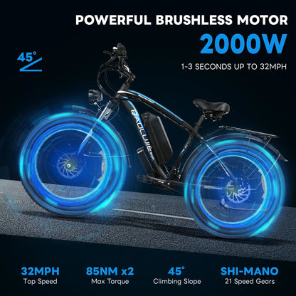 Baolujie 26" 2000W Electric Mountain Bike