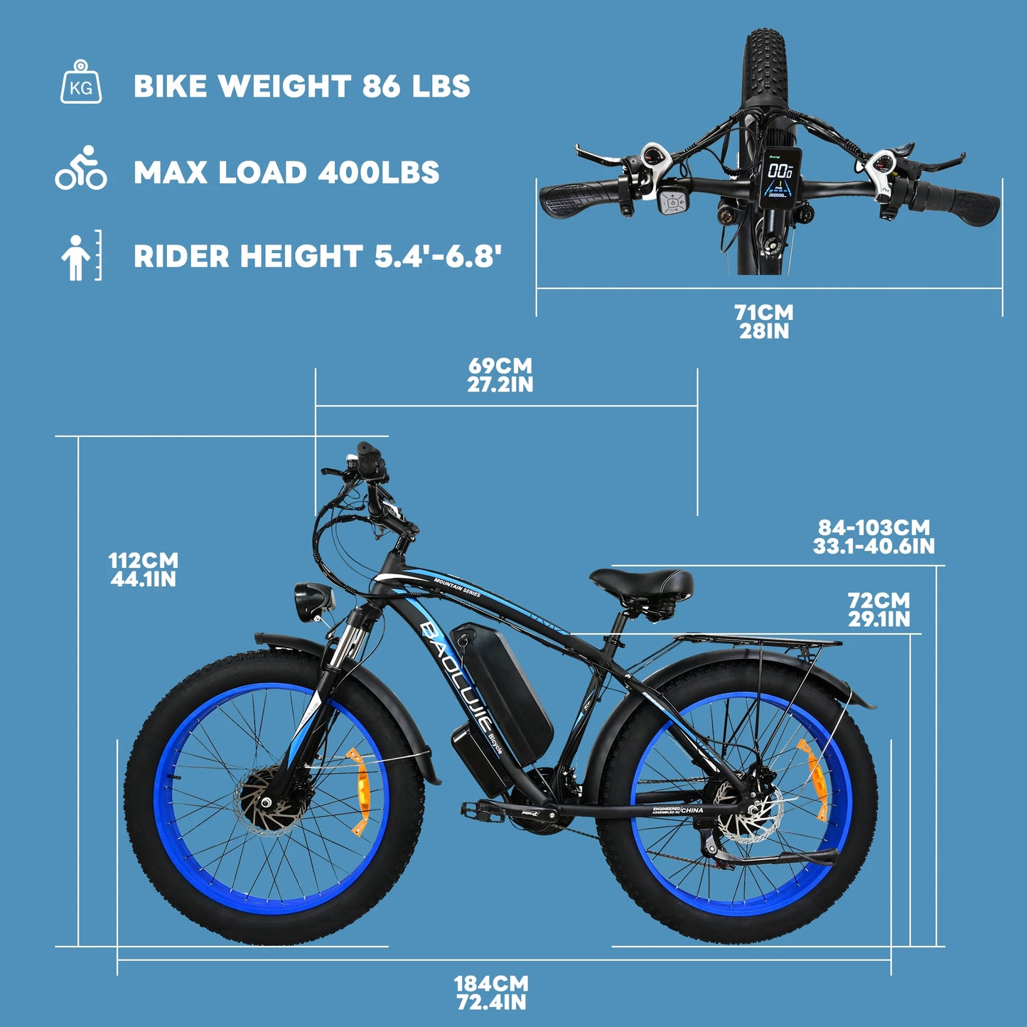 Baolujie 26" 2000W Electric Mountain Bike