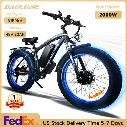 Baolujie 26" 2000W Electric Mountain Bike