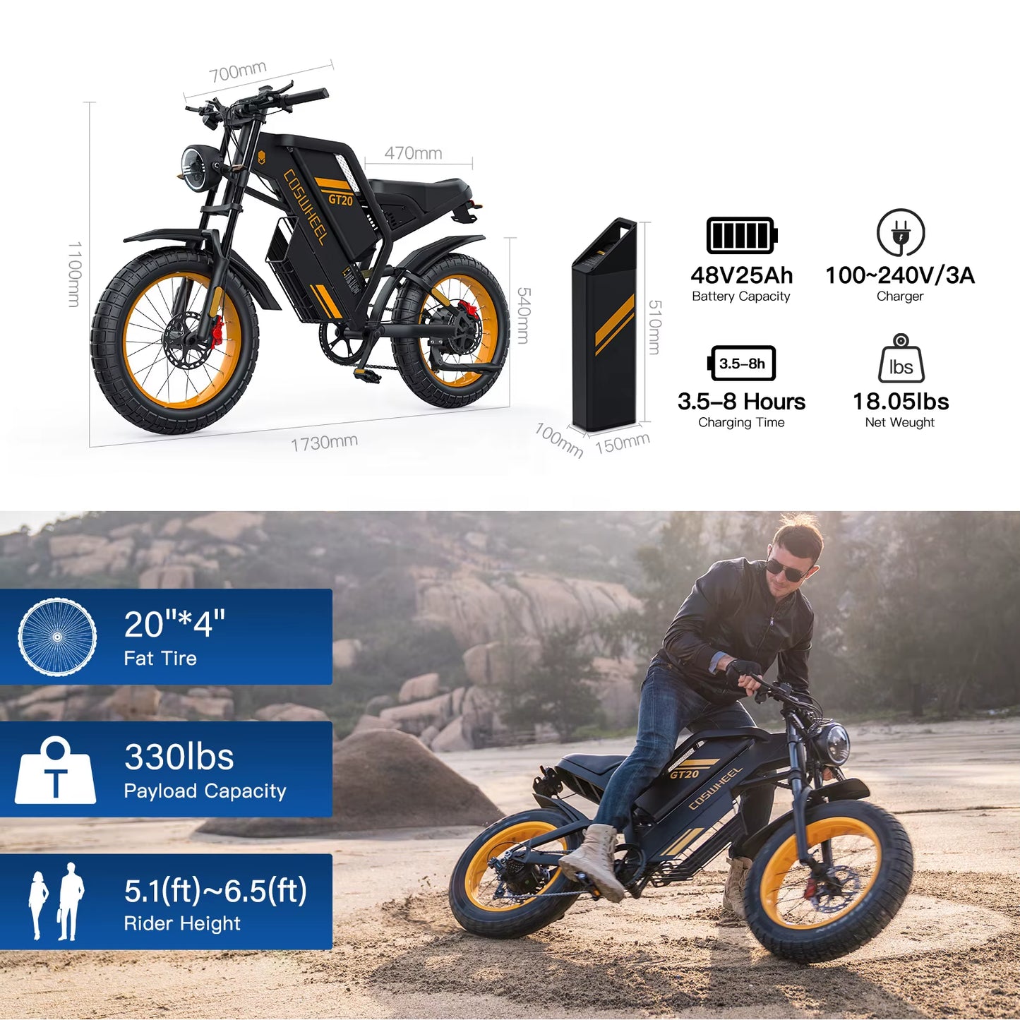 EU UK US Stock New Design Coswheel GT20 Retro E-Bike Electric Road Dirt Bike Fat Tire E Bike Fast Ebike Electric Mountain Bike
